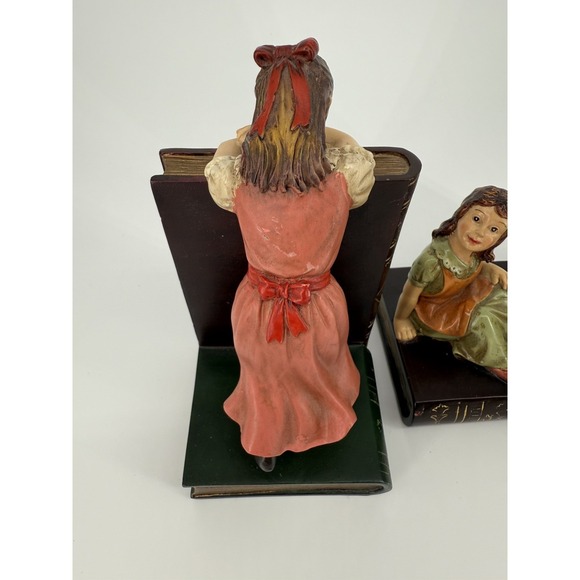 VTG 3pc Girl Reading Bookends Resin Storybook Children Library Cottage Decor - Picture 5 of 10